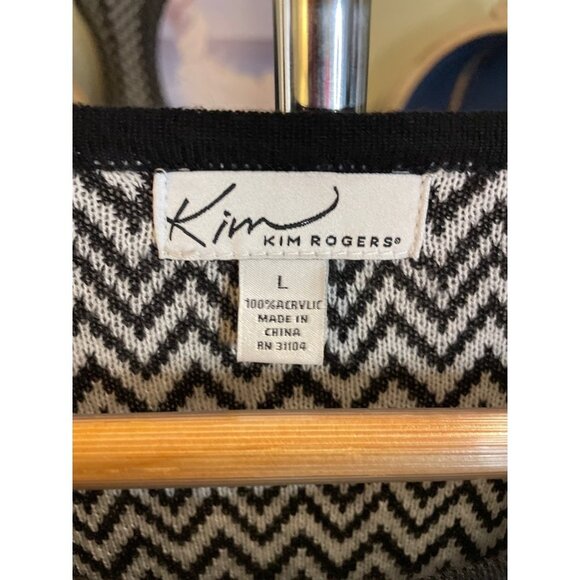 Kim Rogers. Black White Chevron Patterned Crew Neck Long Tunic Sweater Sz L - Picture 4 of 7